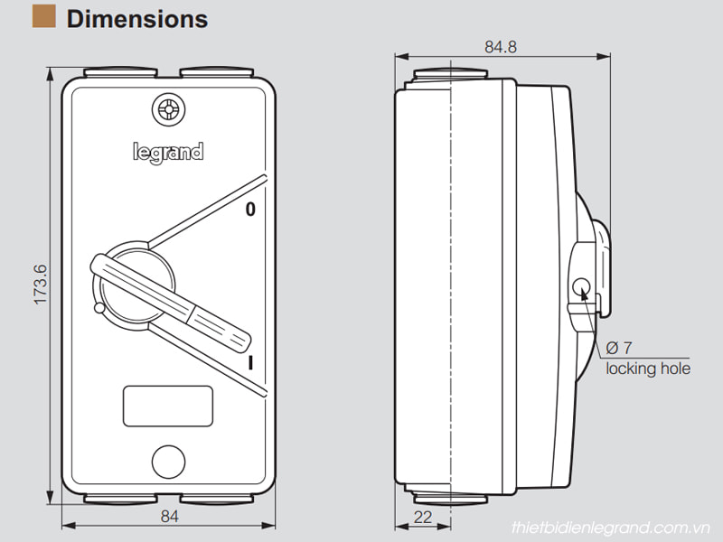 Kích thước gắt điện phòng thấm nước Isolator Legrand