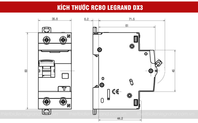 Kích thước RCBO Legrand DX3