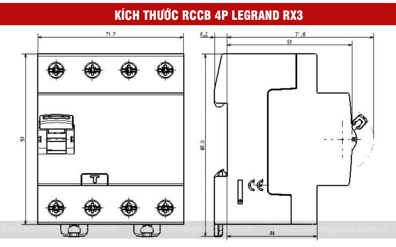 Kích thước RCCB 4P Legrand RX3