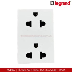 654326 Ổ cắm đôi 3 chấu Legrand Rivia, 3 module, 16A