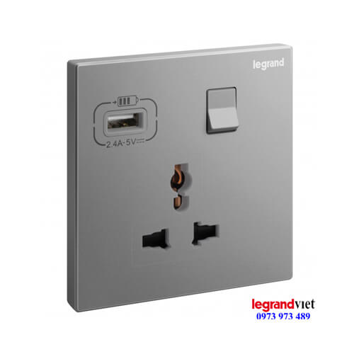 Ổ cắm đa năng kèm USB màu Dark Silver Galion Legrand